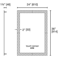 24"W c 36"H - LED 2835, 12W/m CRI>80, 3000+6000K, Regular Glass Mirror, with Dimmable 3 Button touch sensor and 30 x 40cm antifog mat