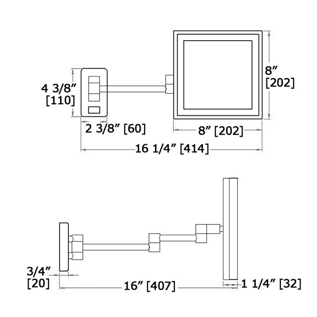 Square Magnification Mirror - HARDWIRE LED - 5X Mag, Finish: Chrome - 6000K