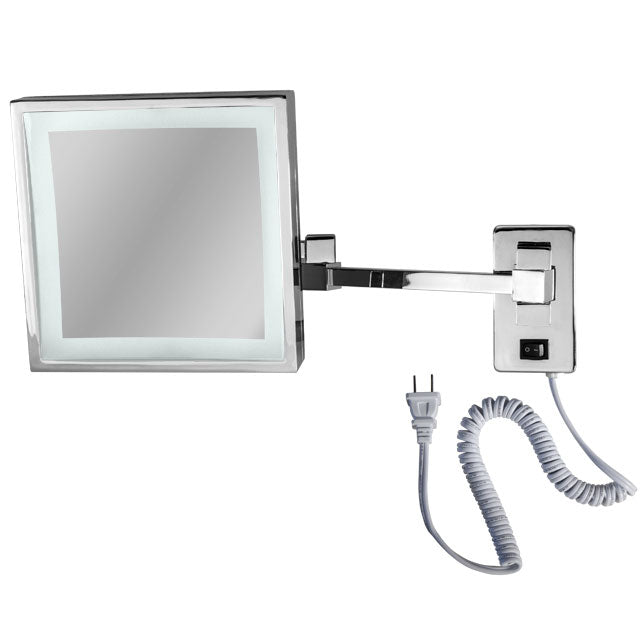 Square Magnification Mirror - Plug In LED - 5X Mag, Finish: Chrome