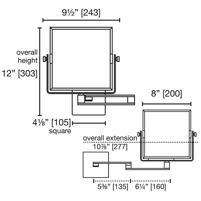 Square Non-Lit 5X Mag Mirror