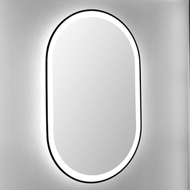 Oval Matte Black Mirror with Insert LED Lighting - 3000-6000K 3 Button Touch Switch